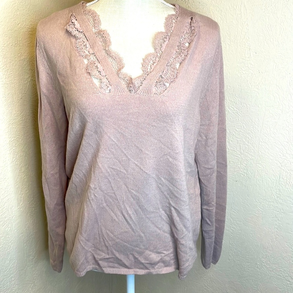 Maurice’s Lightweight Pink Sweater with Lacey Collar